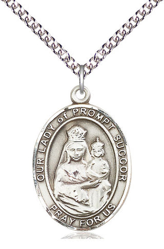 Sterling Silver Our Lady of Prompt Succor Medal Catholic Jewelry Engraved Catholic Saint Jewelry