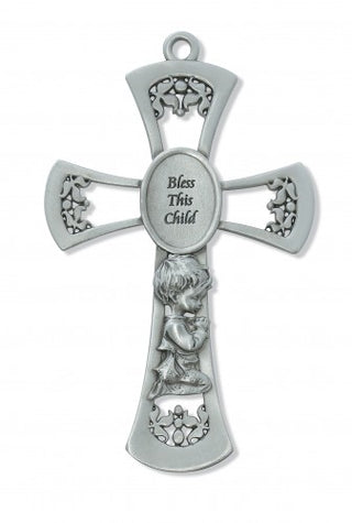 6" Pewter Baby Boy Cross