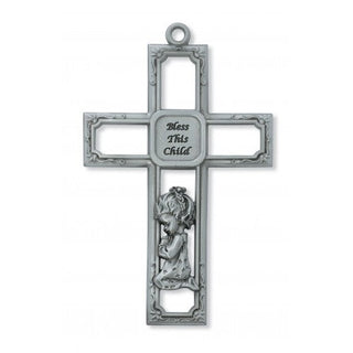 6" Pewter Baby Girl Cross