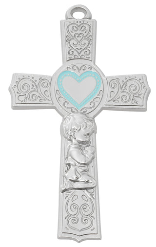 6-inch Pewter Baby Boy Cross Boxed