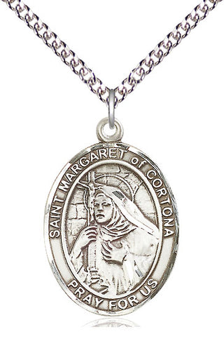 Sterling Silver Saint Margaret of Cortona Medal Catholic Jewelry Engraved Catholic Saint Jewelry