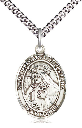 Sterling Silver Saint Margaret of Cortona Medal Catholic Jewelry Engraved Catholic Saint Jewelry