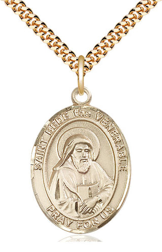 14kt Gold Filled Saint Bede the Venerable Medal Catholic Jewelry Engraved Catholic Saint Jewelry