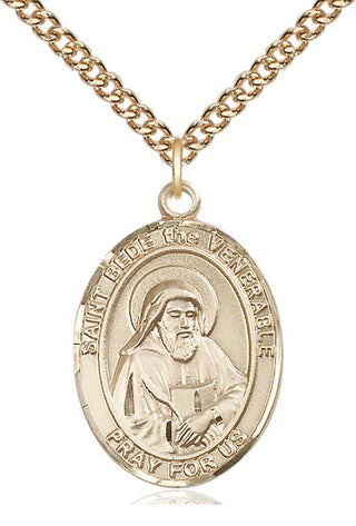 14kt Gold Filled Saint Bede the Venerable Medal Catholic Jewelry Engraved Catholic Saint Jewelry