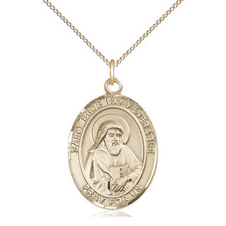 14kt Gold Saint Bede the Venerable Medal Engraved Catholic Saint Jewelry