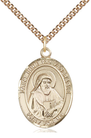 14kt Gold Saint Bede the Venerable Medal Engraved Catholic Saint Jewelry