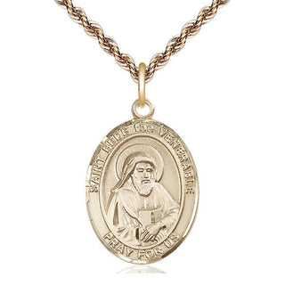 14kt Gold Saint Bede the Venerable Medal Engraved Catholic Saint Jewelry