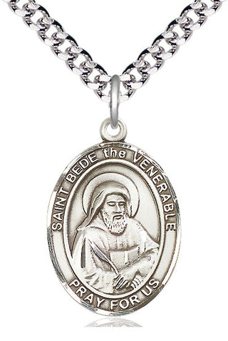 Pewter Saint Bede the Venerable Medal Catholic Jewelry Engraved Catholic Saint Jewelry