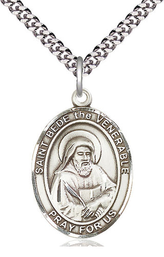 Sterling Silver Saint Bede the Venerable Medal Catholic Jewelry Engraved Catholic Saint Jewelry