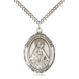 Pewter Our Lady of Olives Medal Catholic Jewelry Engraved Catholic Saint Jewelry