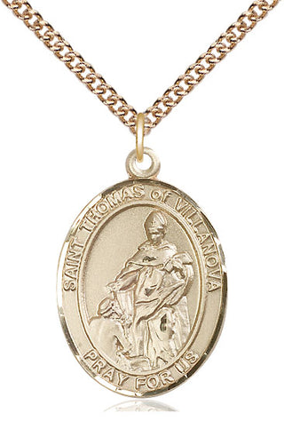 14kt Gold Saint Thomas of Villanova Medal Engraved Catholic Saint Jewelry