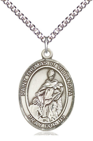 Sterling Silver Saint Thomas of Villanova Medal Catholic Jewelry Engraved Catholic Saint Jewelry
