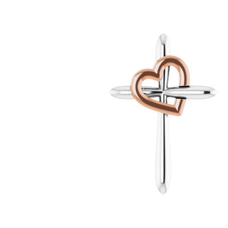 14K White & Rose Cross with Heart Pendant