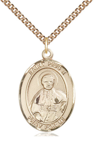 14kt Gold Saint Pius X Medal Engraved Catholic Saint Jewelry