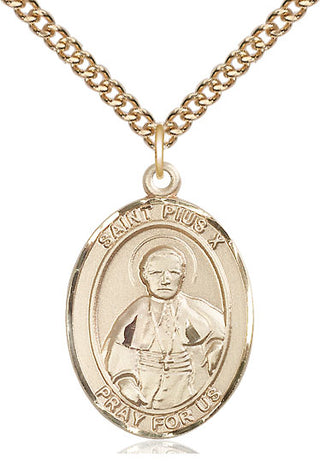 14kt Gold Saint Pius X Medal Engraved Catholic Saint Jewelry