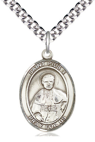 Sterling Silver Saint Pius X Medal Catholic Jewelry Engraved Catholic Saint Jewelry