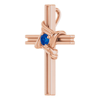 14K Rose Natural Blue Sapphire Cross Pendant 