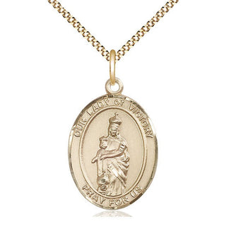14kt Gold Filled Our Lady of Victory Medal Catholic Jewelry Engraved Catholic Saint Jewelry