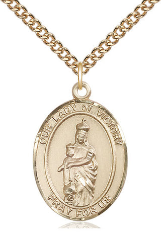 14kt Gold Filled Our Lady of Victory Medal Catholic Jewelry Engraved Catholic Saint Jewelry