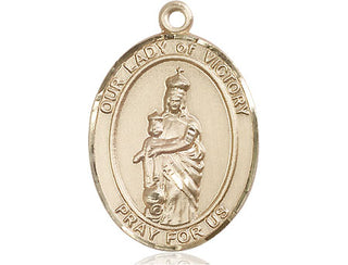 14kt Gold Our Lady of Victory Medal Engraved Catholic Saint Jewelry