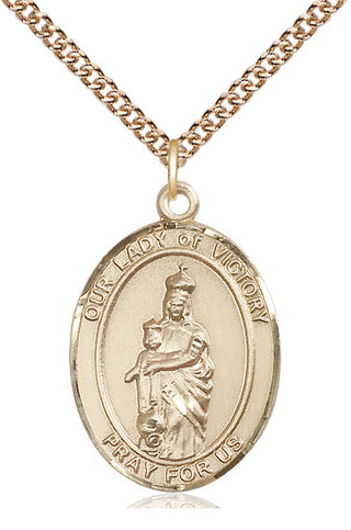 14kt Gold Our Lady of Victory Medal Engraved Catholic Saint Jewelry