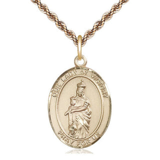 14kt Gold Our Lady of Victory Medal Engraved Catholic Saint Jewelry