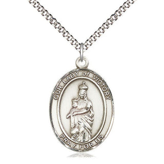 Pewter Our Lady of Victory Medal Catholic Jewelry Engraved Catholic Saint Jewelry
