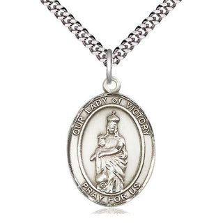 Pewter Our Lady of Victory Medal Catholic Jewelry Engraved Catholic Saint Jewelry