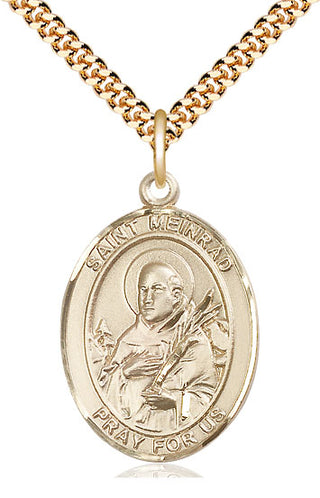 14kt Gold Filled Saint Meinrad of Einsideln Medal Catholic Jewelry Engraved Catholic Saint Jewelry