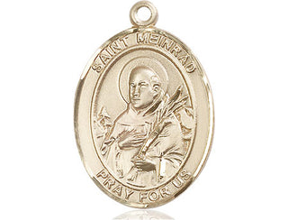 14kt Gold Saint Meinrad of Einsideln Medal Engraved Catholic Saint Jewelry