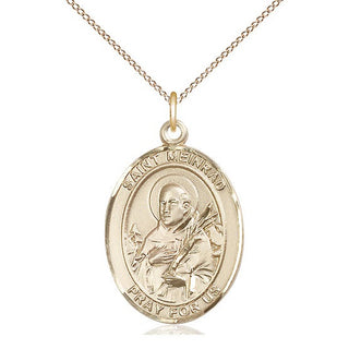 14kt Gold Saint Meinrad of Einsideln Medal Engraved Catholic Saint Jewelry