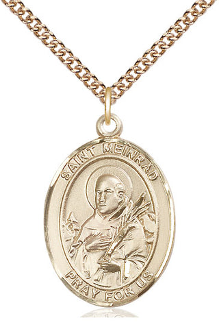 14kt Gold Saint Meinrad of Einsideln Medal Engraved Catholic Saint Jewelry