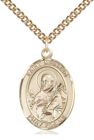 14kt Gold Saint Meinrad of Einsideln Medal Engraved Catholic Saint Jewelry