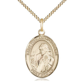 14kt Gold Filled Saint Finnian of Clonard Medal Catholic Jewelry Engraved Catholic Saint Jewelry