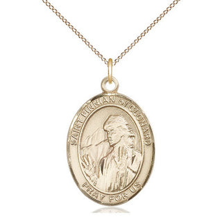 14kt Gold Filled Saint Finnian of Clonard Medal Catholic Jewelry Engraved Catholic Saint Jewelry