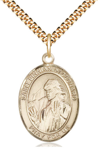 14kt Gold Filled Saint Finnian of Clonard Medal Catholic Jewelry Engraved Catholic Saint Jewelry