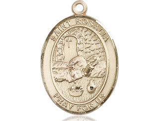 14kt Gold Saint Rosalia Medal Engraved Catholic Saint Jewelry