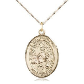14kt Gold Saint Rosalia Medal Engraved Catholic Saint Jewelry