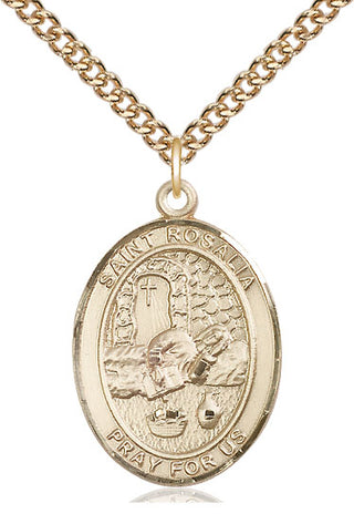 14kt Gold Saint Rosalia Medal Engraved Catholic Saint Jewelry