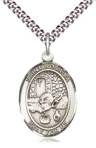 Sterling Silver Saint Rosalia Medal Catholic Jewelry Engraved Catholic Saint Jewelry
