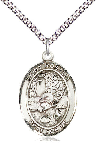 Sterling Silver Saint Rosalia Medal Catholic Jewelry Engraved Catholic Saint Jewelry