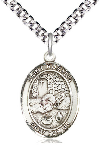Sterling Silver Saint Rosalia Medal Catholic Jewelry Engraved Catholic Saint Jewelry