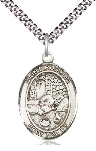 Sterling Silver Saint Rosalia Medal Catholic Jewelry Engraved Catholic Saint Jewelry