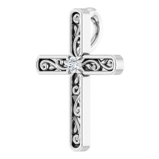 14K White .03 CT Natural Diamond Cross Pendant 