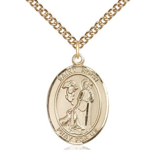 14kt Gold Filled Saint Roch Medal Catholic Jewelry Engraved Catholic Saint Jewelry