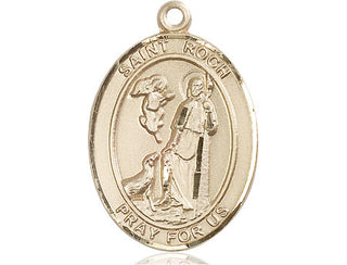 14kt Gold Saint Roch Medal Engraved Catholic Saint Jewelry