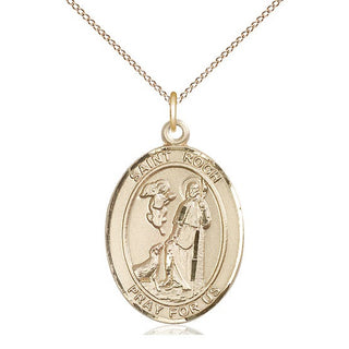 14kt Gold Saint Roch Medal Engraved Catholic Saint Jewelry