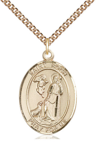 14kt Gold Saint Roch Medal Engraved Catholic Saint Jewelry