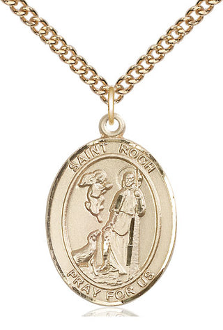 14kt Gold Saint Roch Medal Engraved Catholic Saint Jewelry