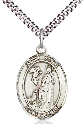 Pewter Saint Roch Medal Catholic Jewelry Engraved Catholic Saint Jewelry